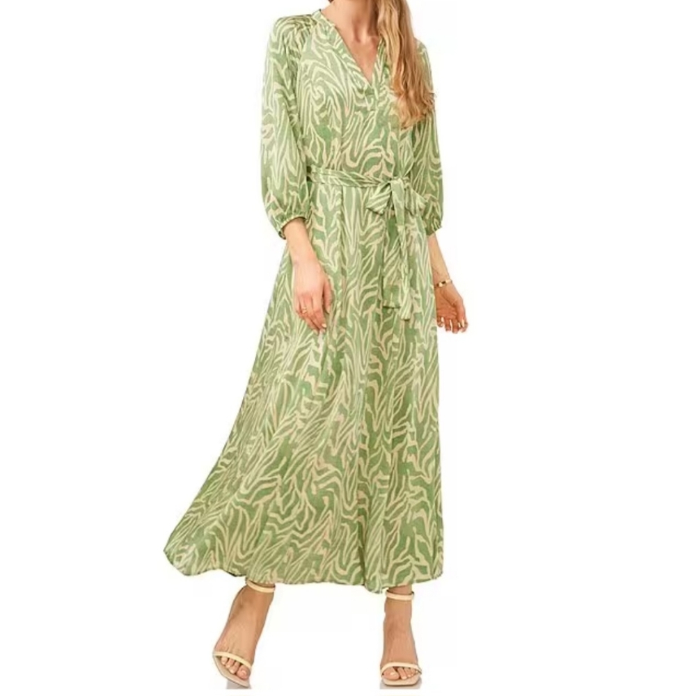 Vince Camuto Green and Cream Midi Dress